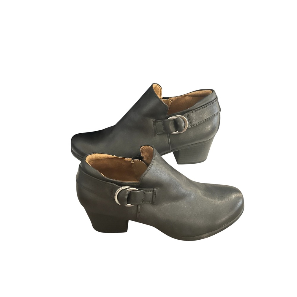 Natural Soul Naturalizer‎ Womens Black Ankle Boots Buckle Block Heel Size 8.5